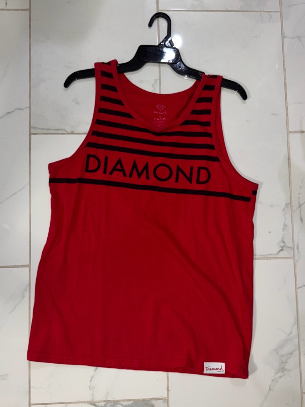 Diamond Supply Co. Red Tank Top with Black Stripes and Logo Size M